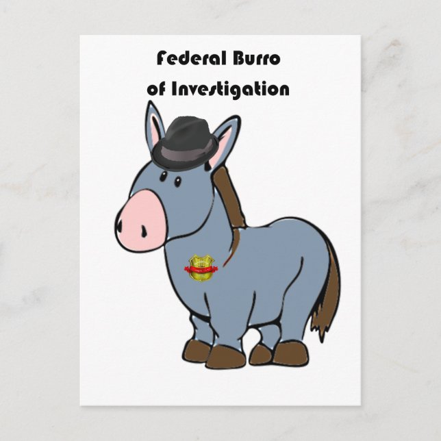 FBI Federal Burro of Investigation Donkey Cartoon Postcard (Front)