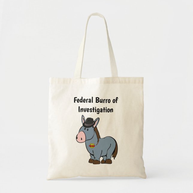 FBI Federal Burro of Investigation Donkey Cartoon Tote Bag (Front)