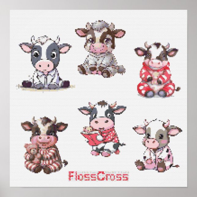 FC CROSS-STITCH COW STICKERS!  POSTER (Front)