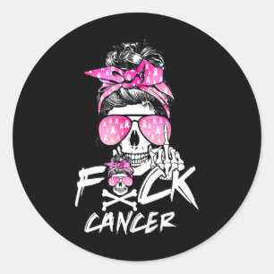 Fck Breast Cancer Women Warrior Pink Ribbon Messy Classic Round Sticker
