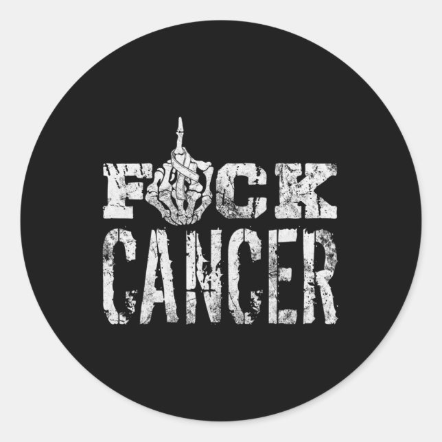 Fck Cancer Skeleton Middle Breast Cancer Awareness Classic Round Sticker (Front)