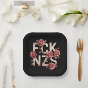FCK NZS Flowery Against Right No Nazis Lgbtq+  Paper Plate