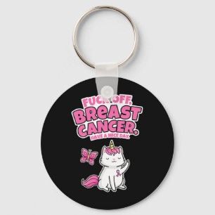 Fck Off Breast Cancer Unicorn-cat Butterfly Fun Qu Key Ring