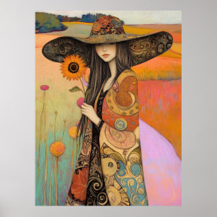 *~* FD2 11 Whimsical Fall Girl Autumn Retro Flowe Poster