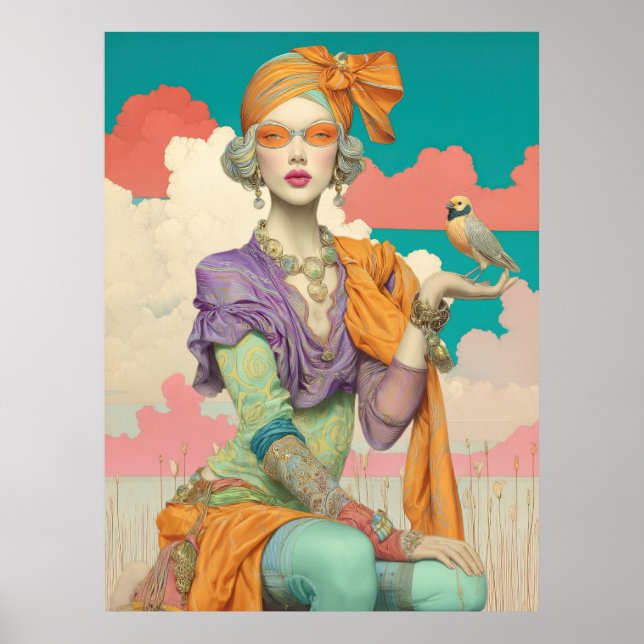 FD2 Bohemian Boho Summer Glam Woman Bird 41  Poster (Front)