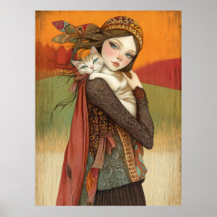 *~* FD2  Fall  Girl Autumn Retro Cat Kitten  17 Poster