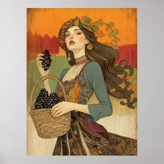 *~* FD2  Fall  Girl Autumn Retro Grapes  5 Poster