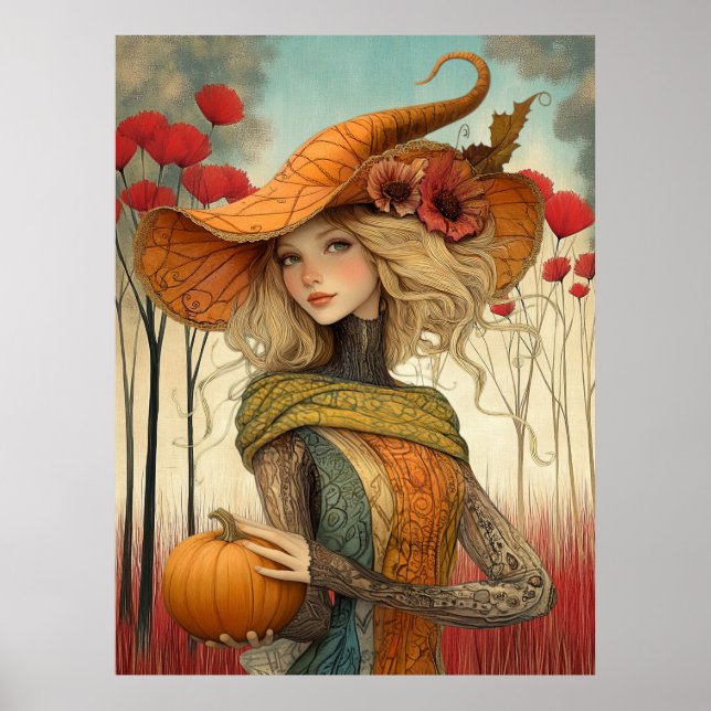 *~* FD2  Fall  Girl Autumn Retro PUMPKIN  8 Poster (Front)