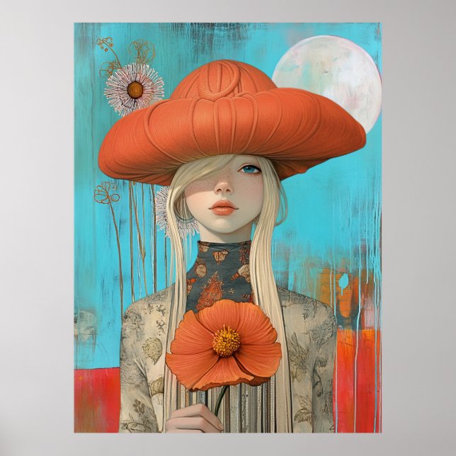 *~* FD2 Floral  Fall Girl Autumn Hat Retro 23 Poster (Front)