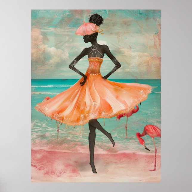 *~* FD2 Pink Flamingo Tropical Black Woman 28  Poster (Front)