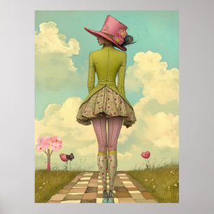 FD2 Retro Whimsical Girl Art Vintage Floral 12 Poster
