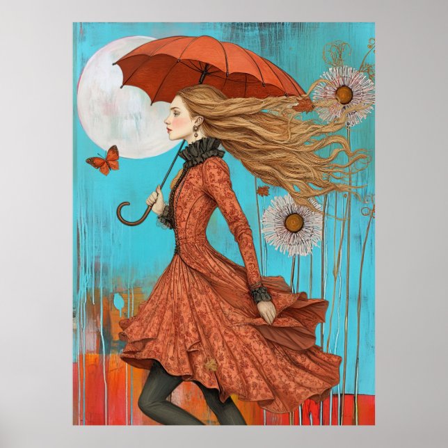*~* FD2 UMBRELLA  Fall Girl Autumn Retro 28  Poster (Front)