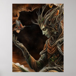 *~* FD3 29  Mystical MAN Earth Keeper HummingBird Poster