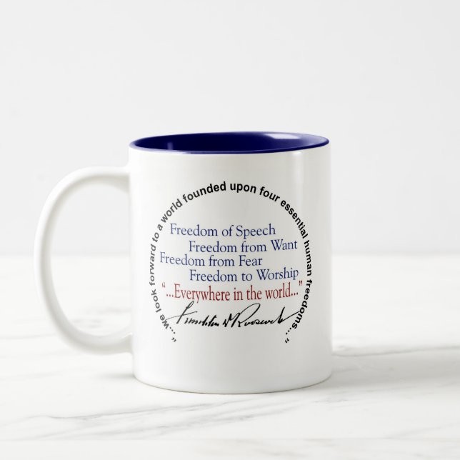 FDR Franklin D Roosevelt Four Freedoms Two-Tone Coffee Mug (Left)