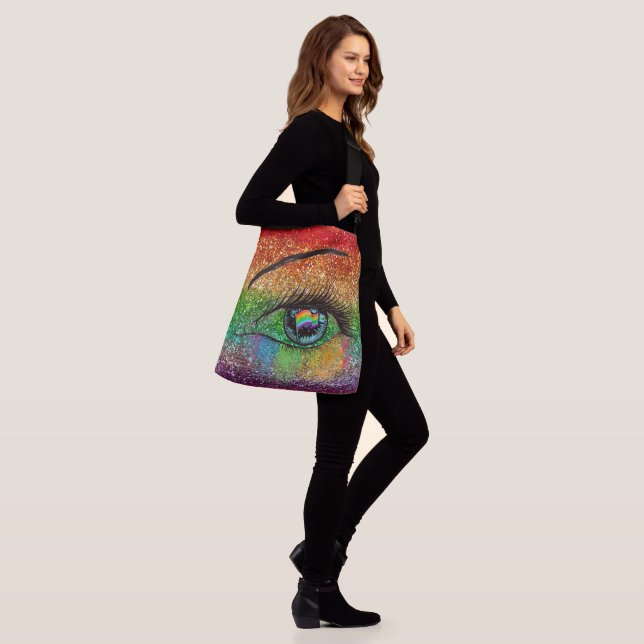 FD's Fabulous Pride Collection- Flag w/Eye 530861a Crossbody Bag (On Model)