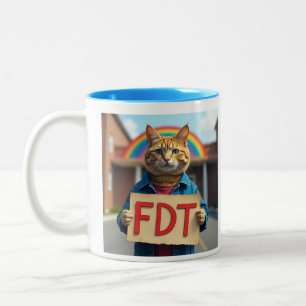 FDT Cat with Sign Rainbow  Two-Tone Coffee Mug