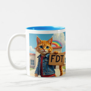 FDT Cat with Sign Rainbow Two-Tone Coffee Mug