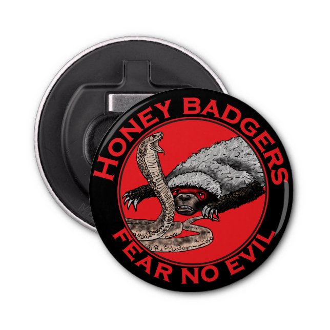 Fear no Evil Badass Honey Badger Red Animal Art Bottle Opener (Front)