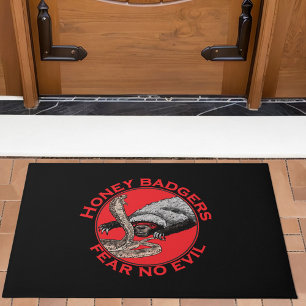 Fear no Evil Badass Honey Badger Red Animal Art Doormat