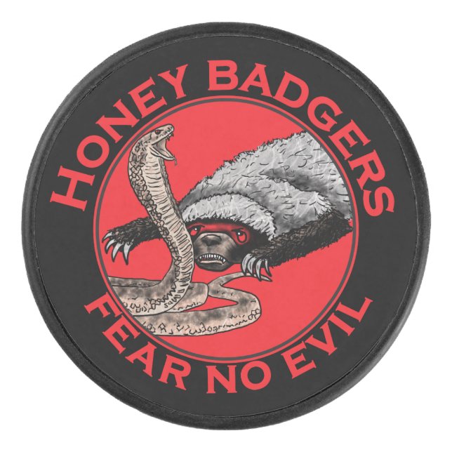 Fear no Evil Badass Honey Badger Red Animal Art Hockey Puck (Front)