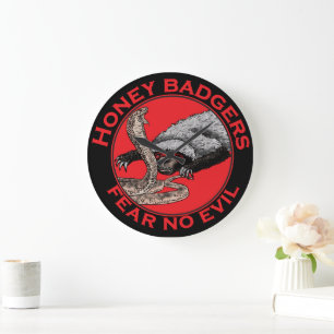 Fear no Evil Badass Honey Badger Red Animal Art Large Clock