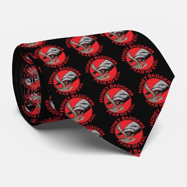 Fear no Evil Badass Honey Badger Red Animal Art Tie (Rolled)