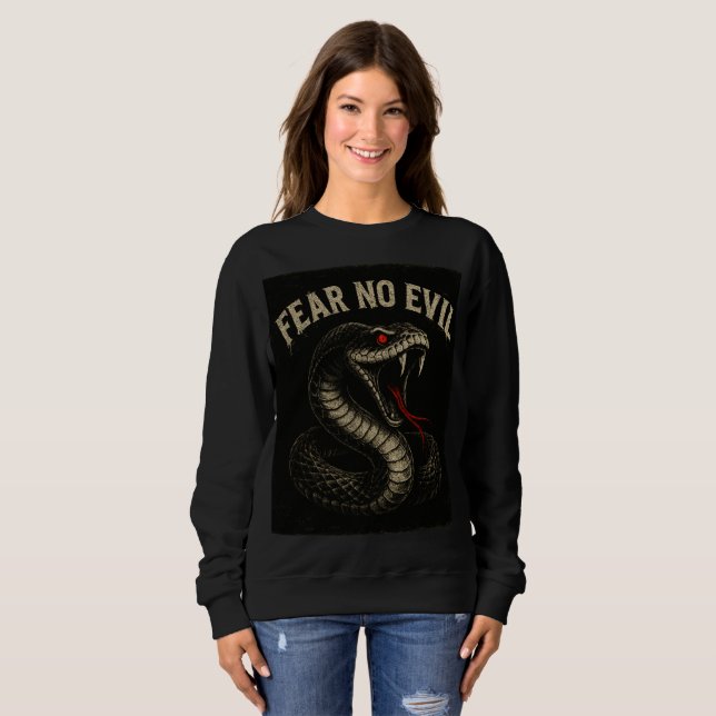 FEAR NO EVIL – Fierce Black Cobra Snake Graphic  Sweatshirt (Front Full)