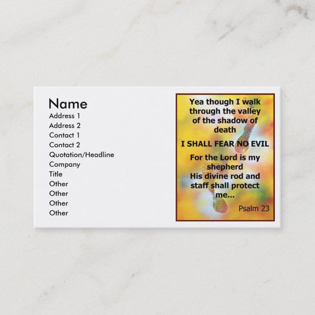 Fear No Evil Psalm Scripture spray painting Business Card (Front)