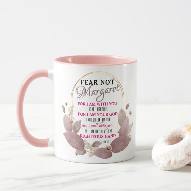 Fear Not Isaiah 41:10 Personalised Coffee Mug (With Donut)