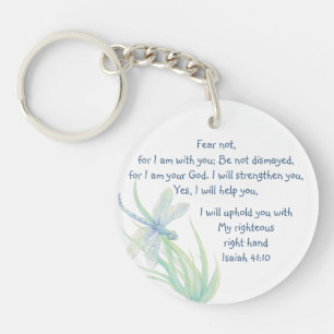 Fear Not, Isaiah Scripture Dragonfly Blue, Green  Key Ring