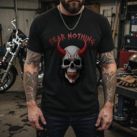 Fear Nothing Red Horned Skull Graphic