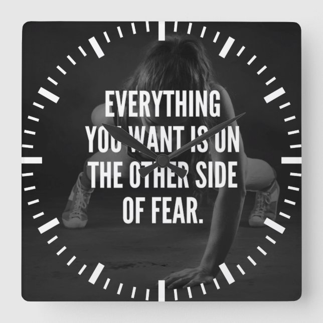 FEAR NOTHING - Women's Workout Motivational Square Wall Clock (Front)