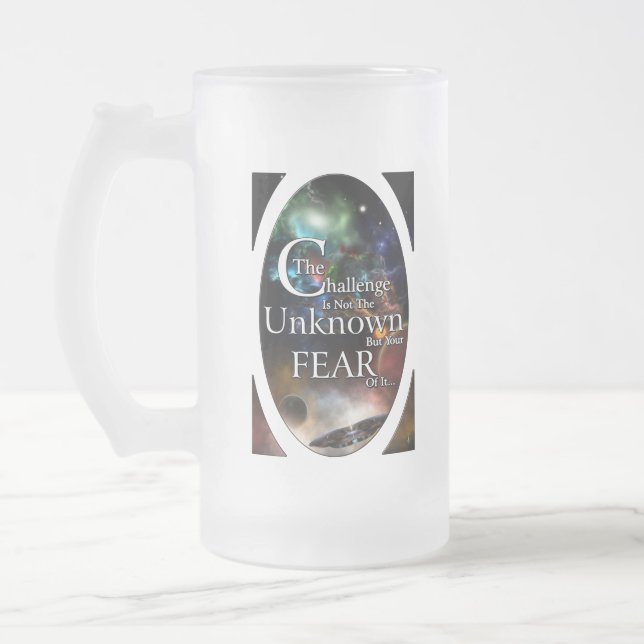 Fear Of The Unknown Frosted Glass Beer Mug (Left)