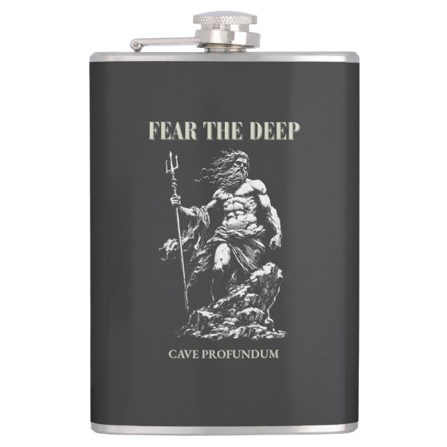 Fear the Deep – Poseidon Mythic  Hip Flask (Front)