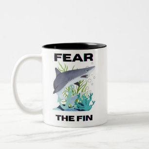 fear the fin shark Two-Tone coffee mug