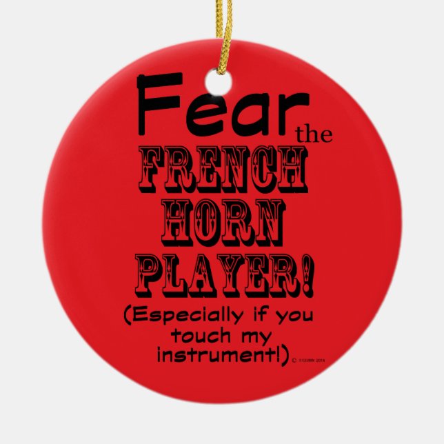 Fear The French Horn Player Ceramic Tree Decoration (Front)