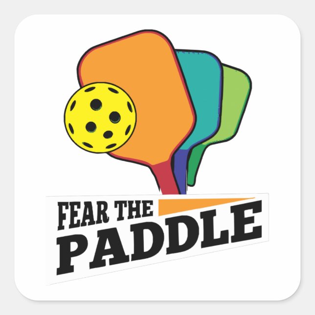 Fear the Paddle Funny Pickleball Picklballs and Pi Square Sticker (Front)