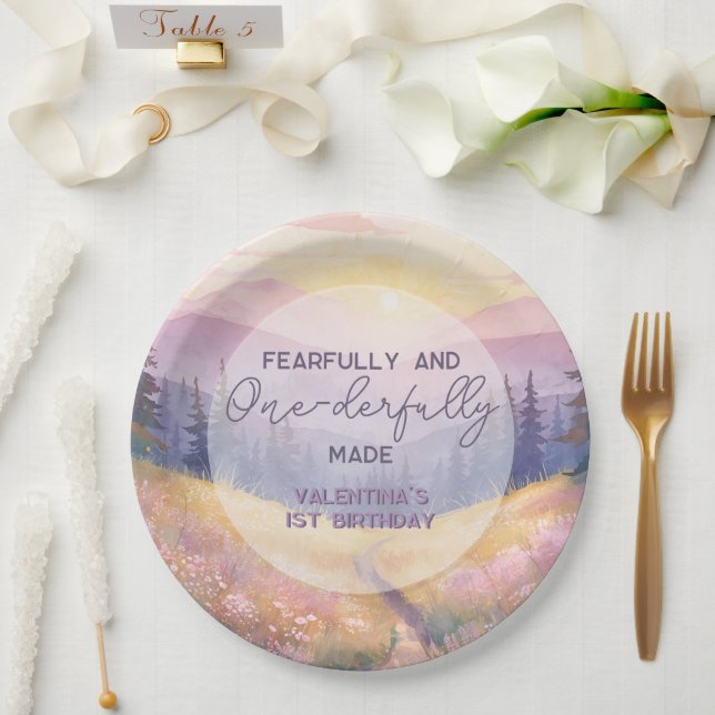 Fearfully and Onederfully Made Girl First Birthday Paper Plate (Wedding)