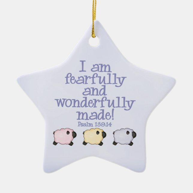 Fearfully and Wonderfully Made - Blue Ceramic Tree Decoration (Front)