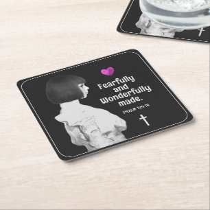 Fearfully and Wonderfully Made Cute Girl Christian Square Paper Coaster