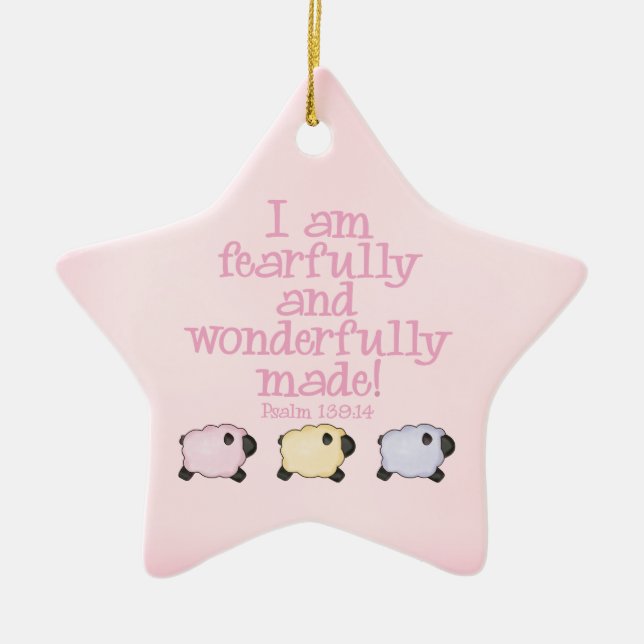 Fearfully and Wonderfully Made - Pink Ceramic Tree Decoration (Front)
