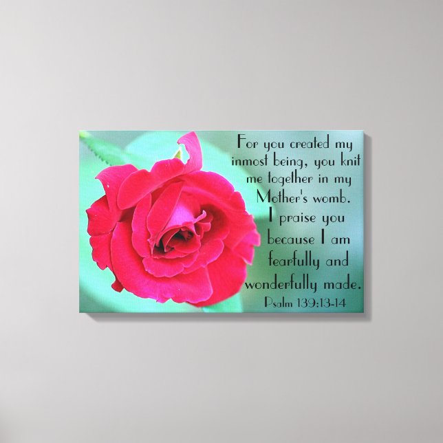 Fearfully and Wonderfully made Psalms bible verse Canvas Print (Front)