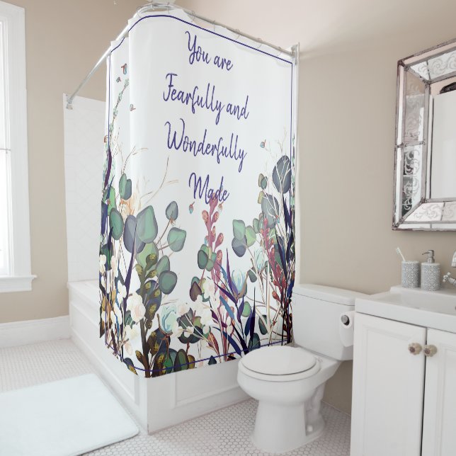 Fearfully and wonderfully made shower curtain (In Situ)