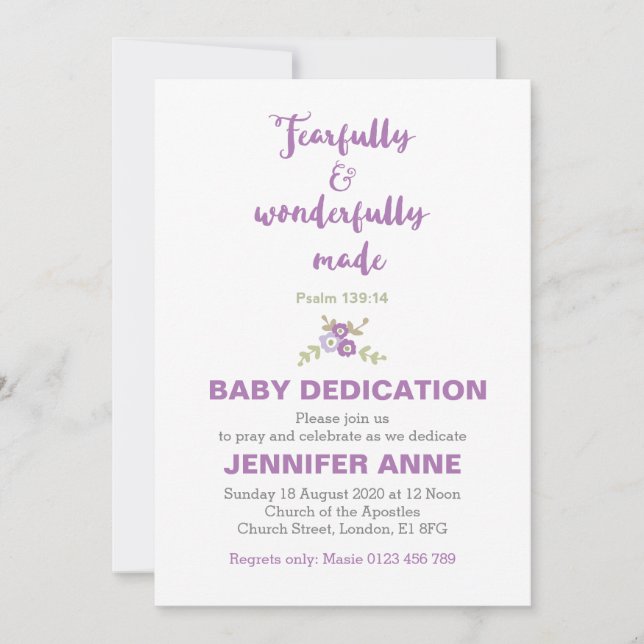 Fearfully & Wonderfully Baby Dedication Invite (Front)