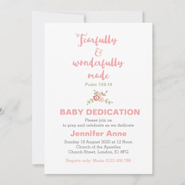 Fearfully & Wonderfully Baby Dedication Invite (Front)