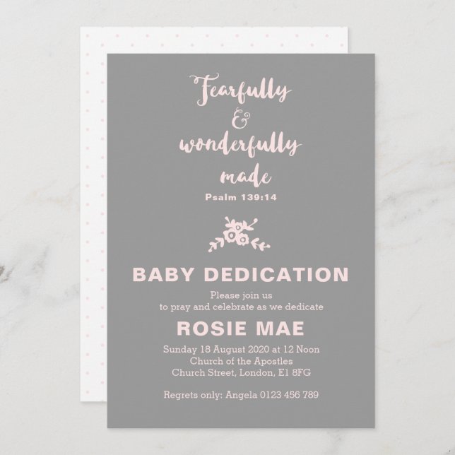 Fearfully & Wonderfully Made Baby Dedication Invit Invitation (Front/Back)
