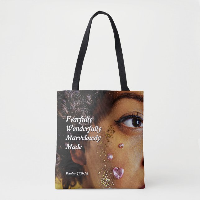 FEARFULLY WONDERFULLY MADE Black Woman Christian Tote Bag (Front)