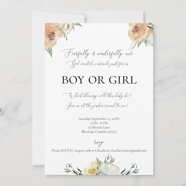 Fearfully & Wonderfully Made Gender Reveal Invite (Front)