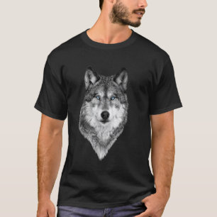 Fearless Eye Of The Wolf Face Print Black And Whit T-Shirt