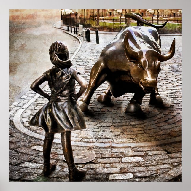 Fearless Girl Faces Down Rampaging Bull Poster (Front)
